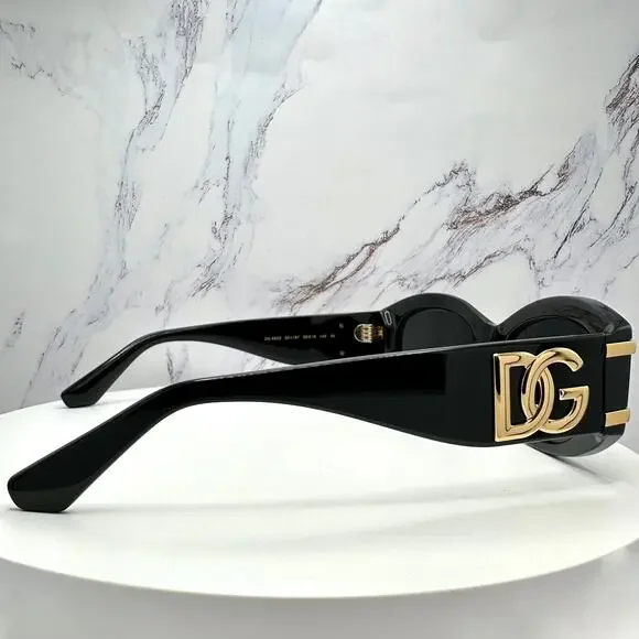 New Dolce & Gabbana Sunglasses Black Oval Acetate Gold Metal DG Gray Lens - Picture 7 of 16